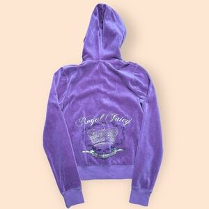 Vintage Juicy Couture Y2K Velour Purple Gold Rhinestone Tracksuit Jacket 2000s